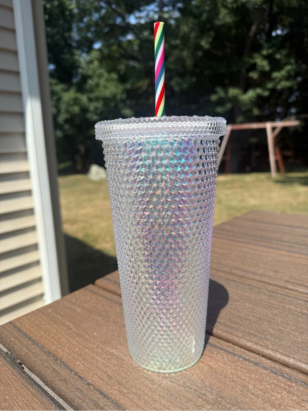 NFL New England Patriot's Iridescent Studded Tumbler with Multicolor Straw